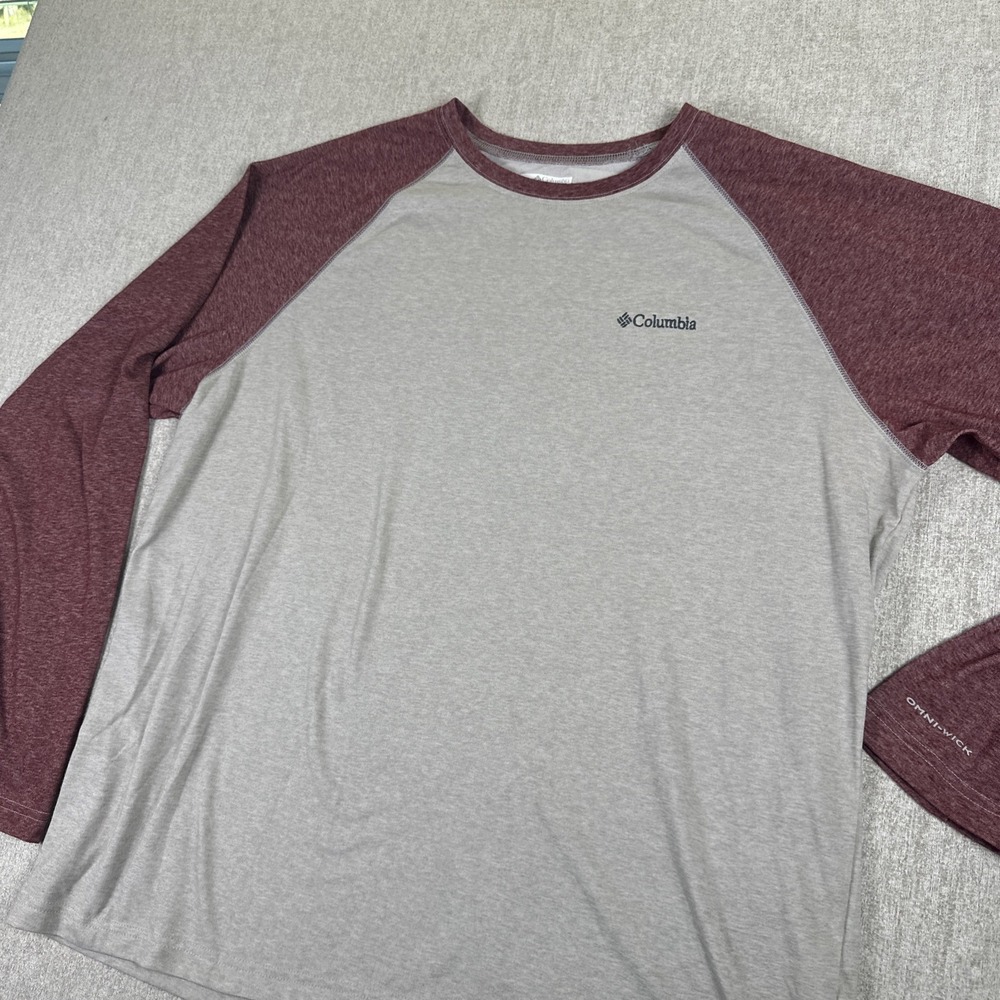 Columbia‎ Men's Gray / maroon Crew Neck Long Sleeve Raglan T-Shirt XL Activewear